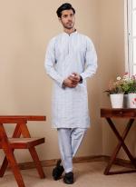 Silk Light Blue Traditional Wear Embroidery Work Readymade Kurta Pajama